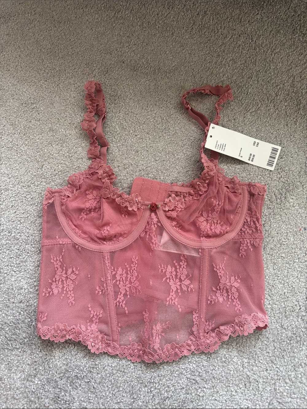 Urban Outfitters Dusty Rose Lace Bustier Tank Top